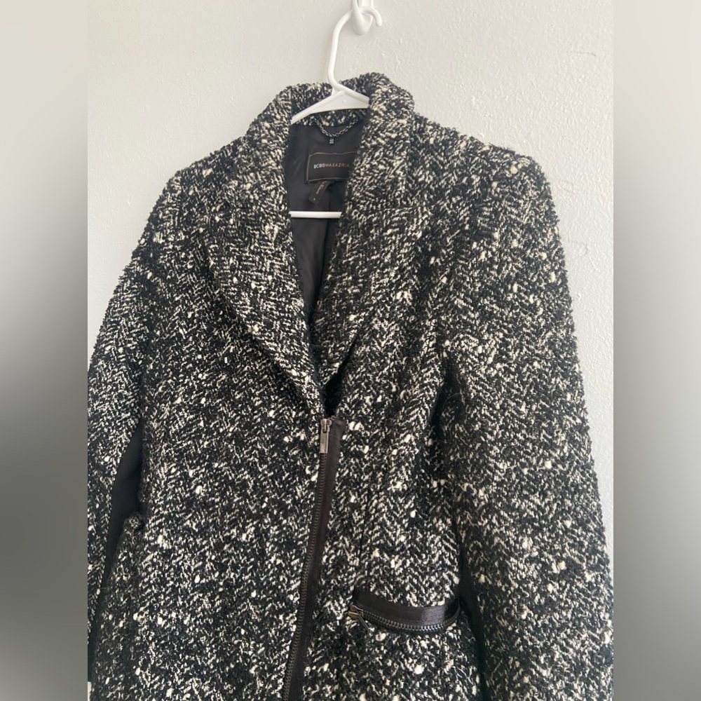 BCBG Max Azria Women's Faux Sherpa Midi Coat with Notch Lapel